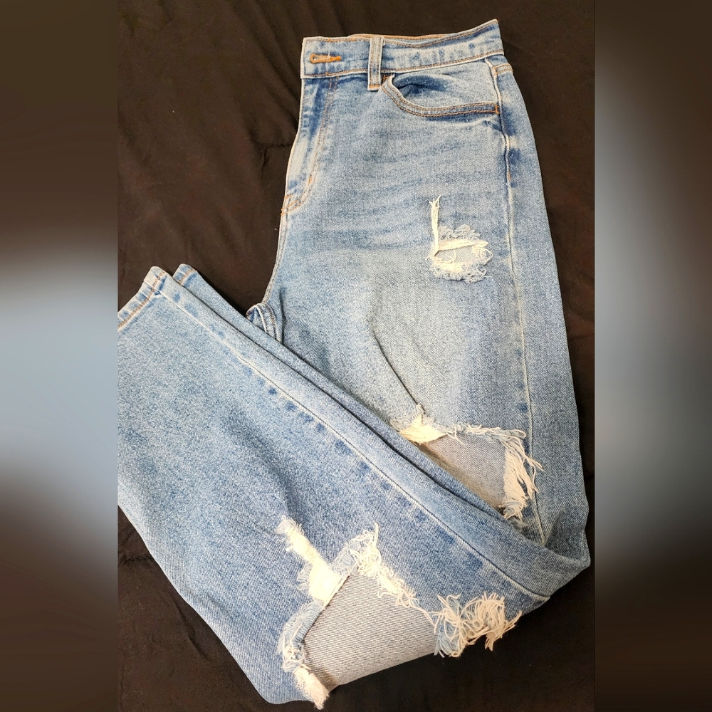 Cello Light Wash Straight Leg Ripped Jeans
